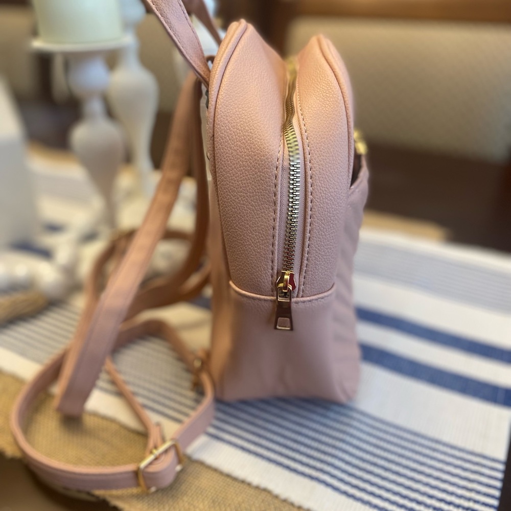 Dusty Pink Faux Leather Small Quilted Backpack NWOT - Picture 3 of 13